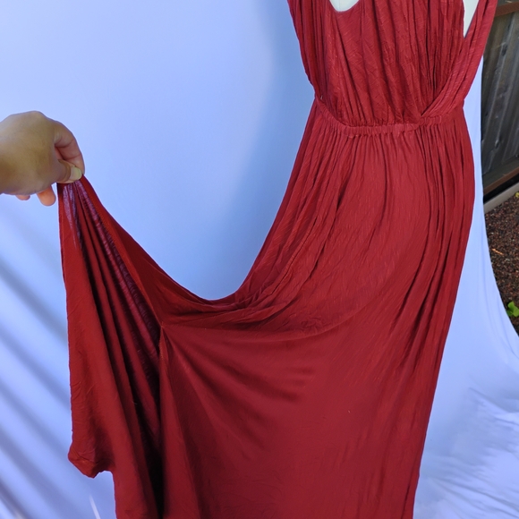 Banana Republic Red Maxi Goddess Dress With Smocked Waist & Pockets - Picture 4 of 7
